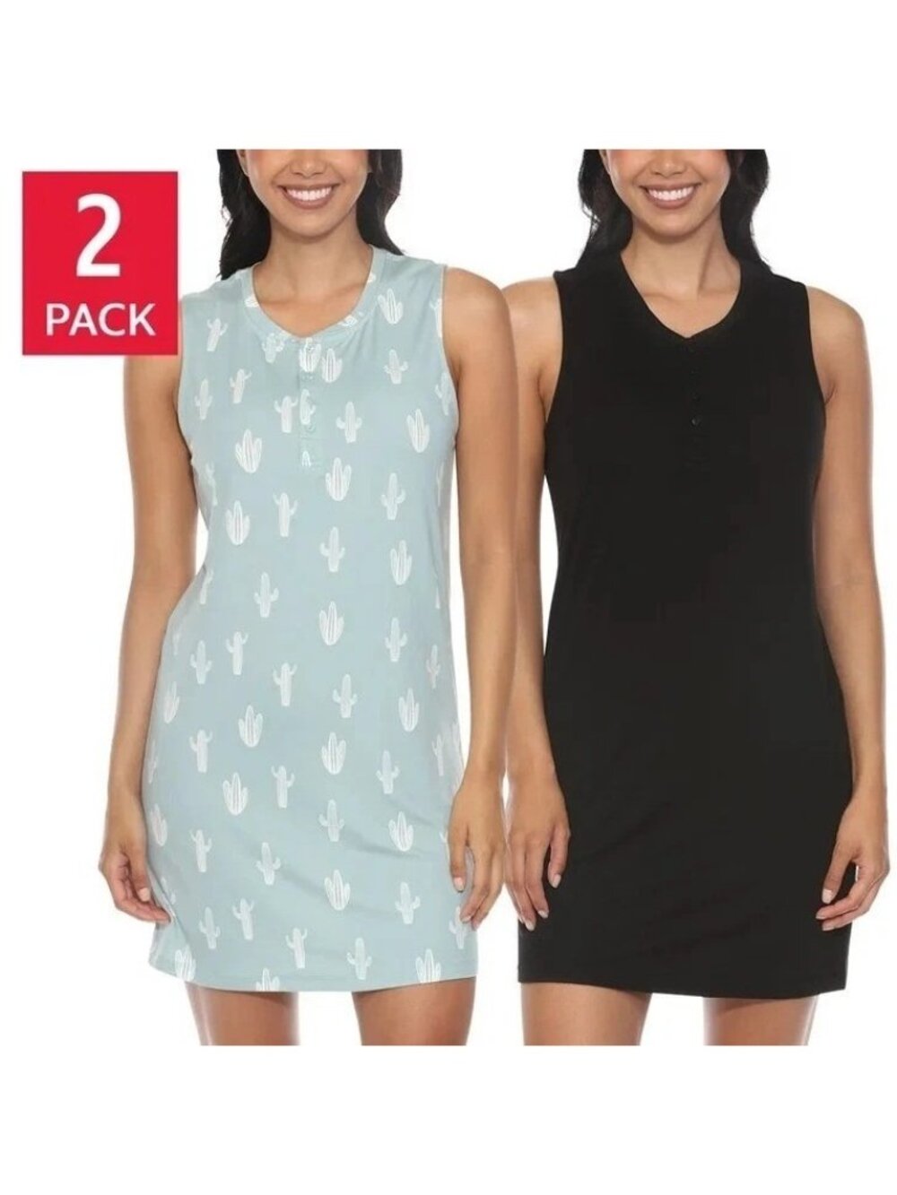 NWT Honeydew 2-Pack Women's S Black & Cactus Sleep Tank Dresses Print